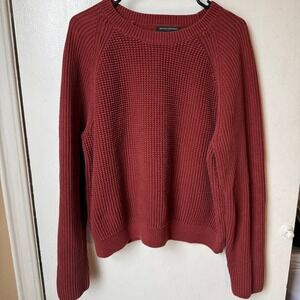 Banana Republic Womens XL Raglan Crewneck Sweater| Red Waffle Knit | 100% Cotton